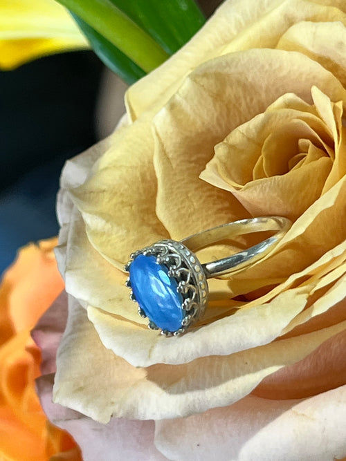 Blue fire opal ring