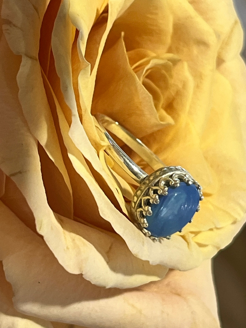 Blue fire opal ring