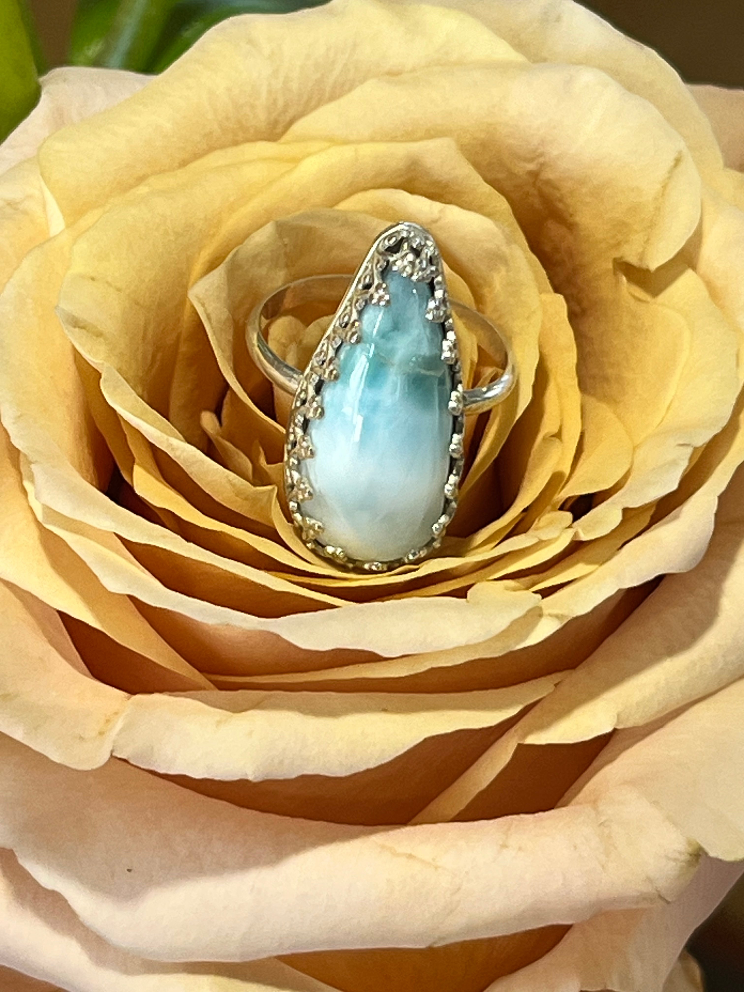 Larimar and sterling silver ring