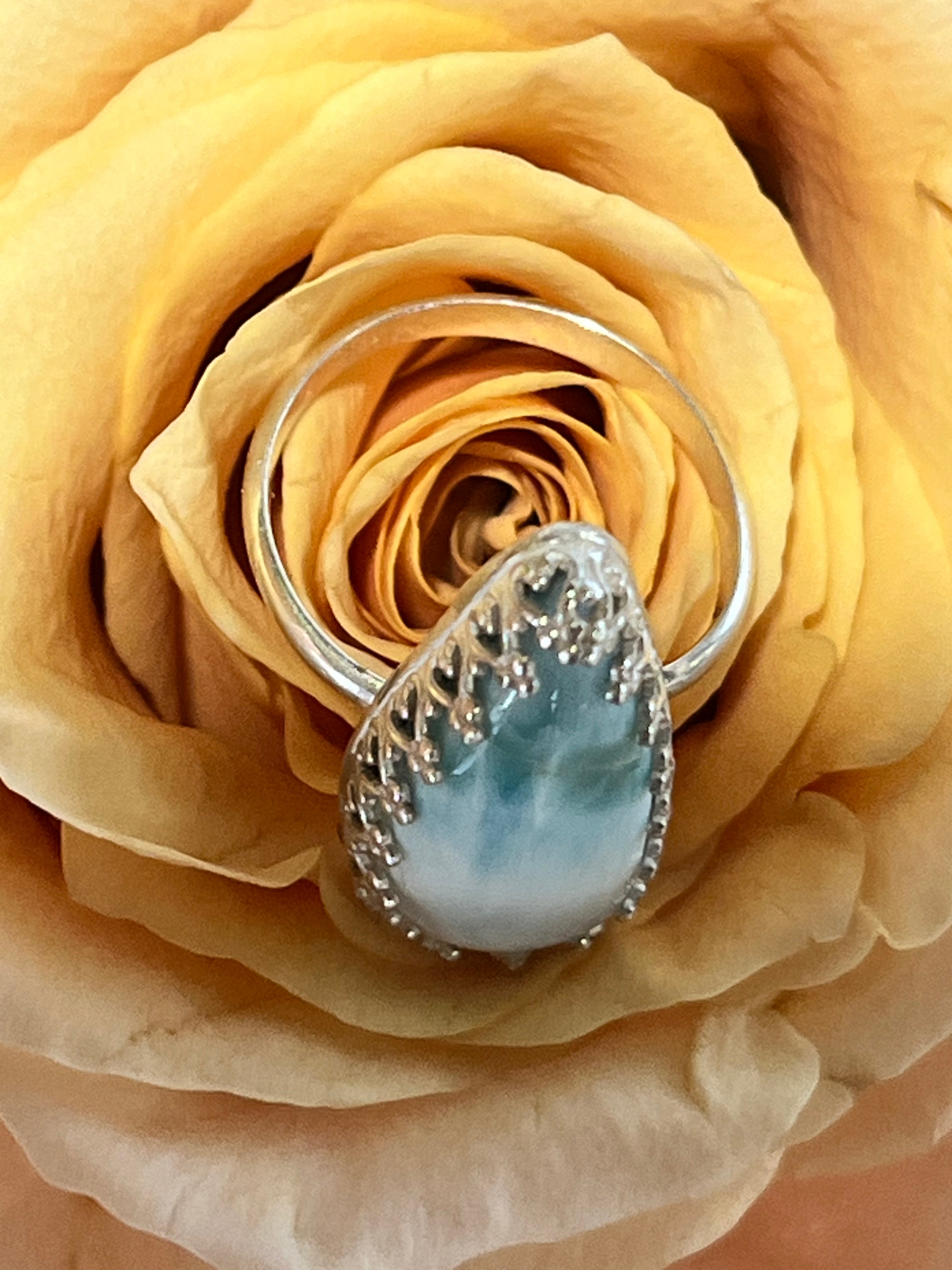 Larimar and sterling silver ring