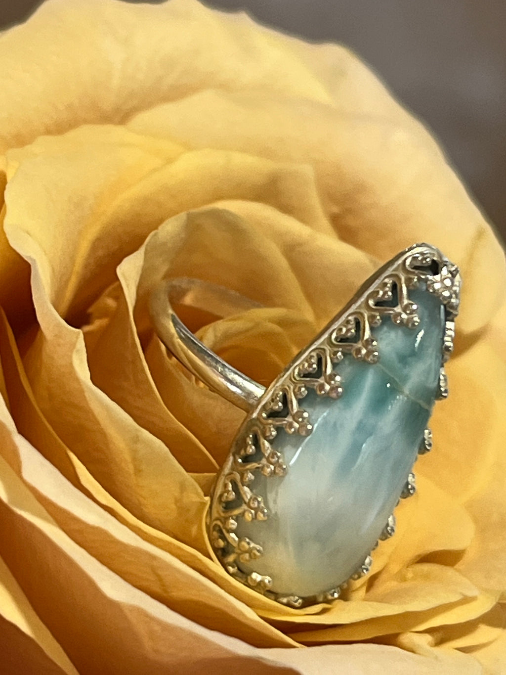 Larimar and sterling silver ring