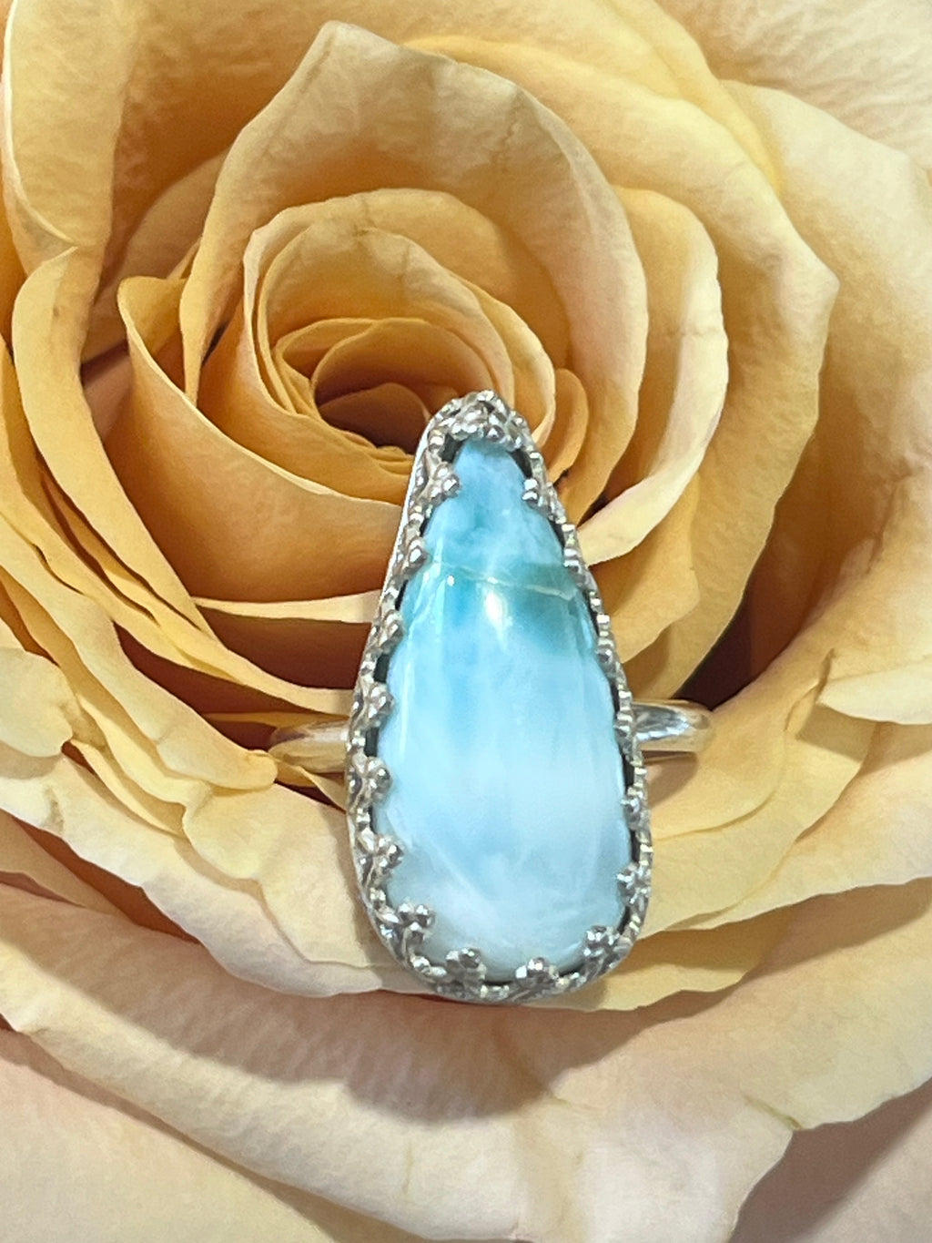 Larimar and sterling silver ring